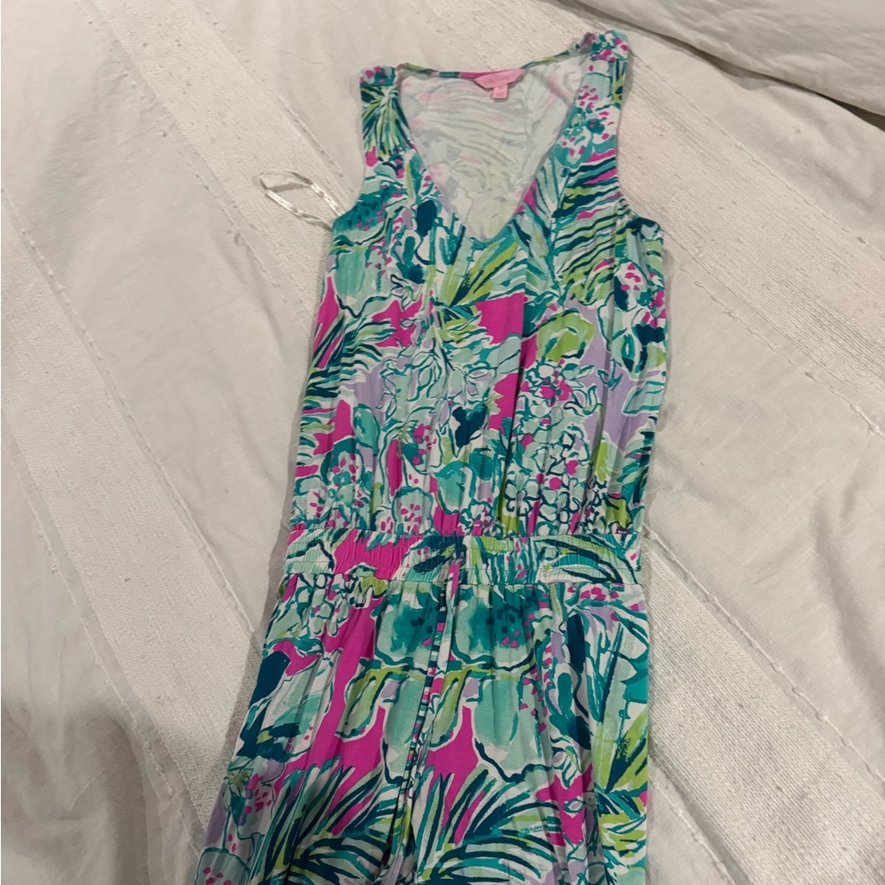 Lilly Pulitzer Pink and Green Jumpsuit with Tropical Flair